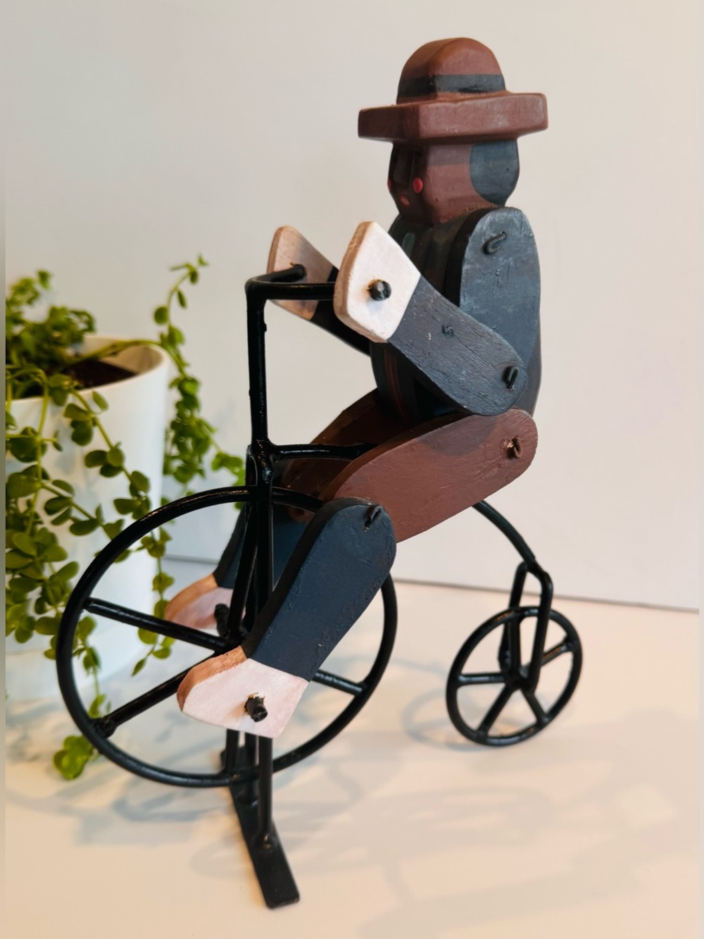 Vintage ‘Man on Bicycle’ Mexico Primitive Wood and Metal Folk Art